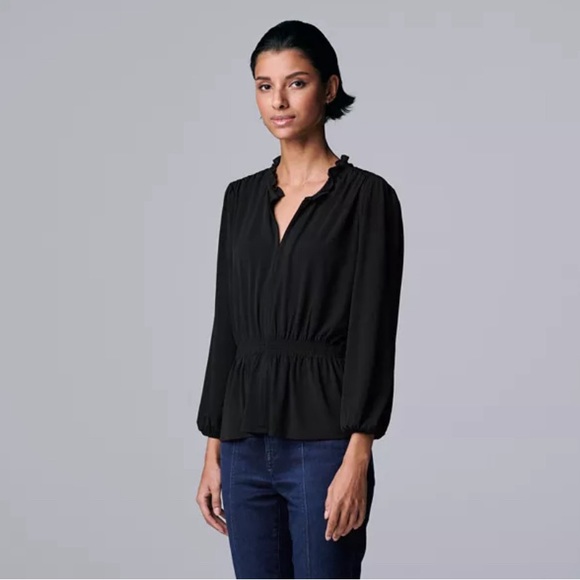 Simply Vera Wang Ruffle Neck Peplum Top - Picture 1 of 5